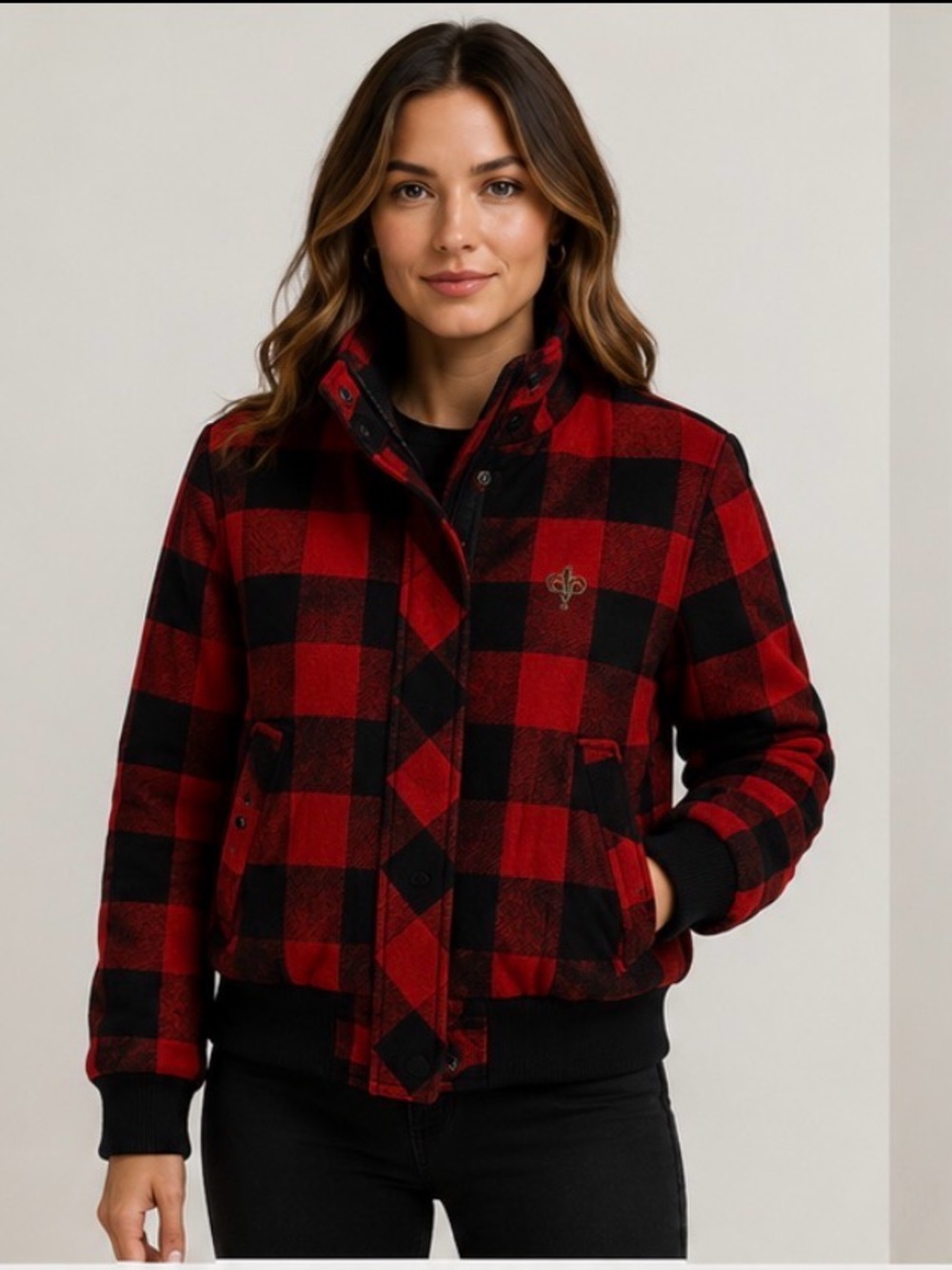 Y2k Southpole womens jacket coat plaid buffalo size medium full zip red black